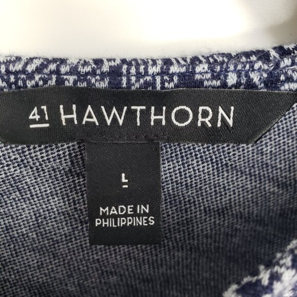 3/$25 41 Hawthorn Aniya Plaid Jacquard Knit Shift Dress L Pockets Work Navy Blue - Picture 4 of 11